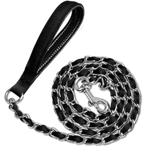 Chain Dog Leash Chew Proof, Metal Chain and Nylon Rope Pet Dog Leash with Padded Handle, Heavy Duty Leashes for Medium Large Dogs Training, Walking