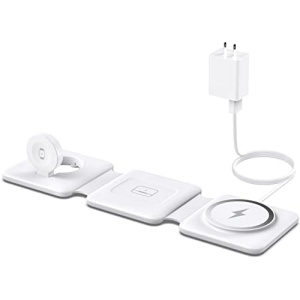 Charging Station for Apple Multiple Devices - 3 in 1 Foldable Magnetic Wireless Charger Dock - Travel Charging Pad for iPhone 14 13 12 Pro Max Plus Watch & Airpods