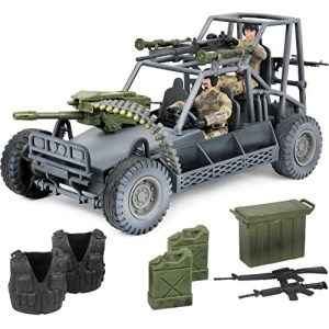 Click N' Play Military Desert Patrol Vehicle (DPV) Buggy, 16 Piece Action Figure Play Set with Accessories Including Army Gear & Military Buggy, Playset for Boys 3+ , White,Grey/Green