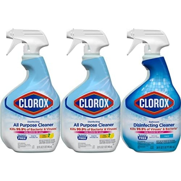 Clorox Disinfecting Spray, Bleach Free Bathroom Cleaner Spray, All Purpose and Bathroom Cleaning, Bleach Free Disinfectant, 30-32 Ounces (Pack of 3)