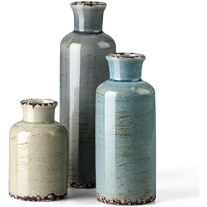 CwlwGO- Ceramic vase 3 Piece Set, Small Rustic Vase for Country Home Decor, Modern Farmhouse/Living Room /Tabletop Decor, Bookcase, Fireplace and Entrance Decorate