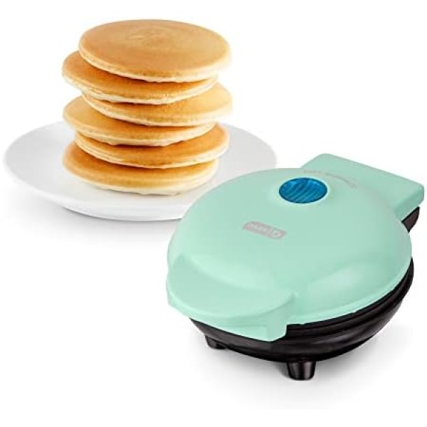 DASH Mini Maker Electric Round Griddle for Individual Pancakes, Cookies, Eggs & other on the go Breakfast, Lunch & Snacks with Indicator Light + Included Recipe Book - Aqua,4 Inch
