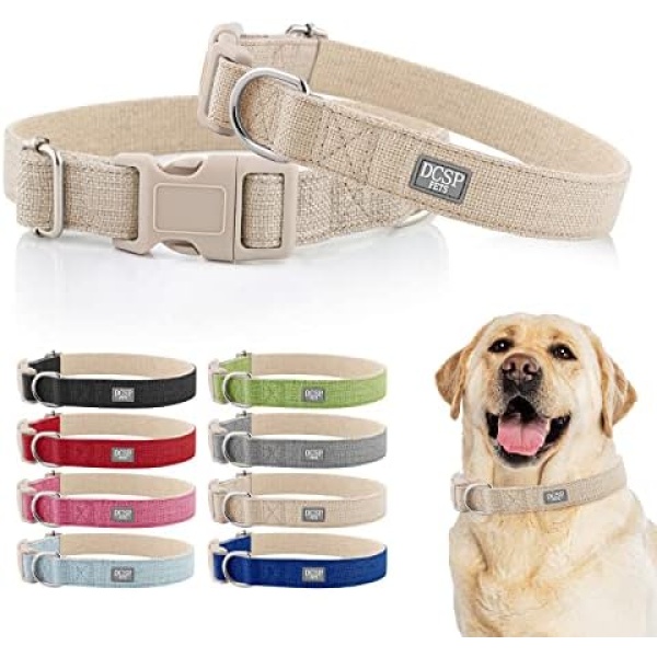 DCSP Pets Dog Collar – Heavy-Duty Dog Collar for Small Dogs, Medium and Large – Eco-Friendly Natural Fabric – Durable and Skin-Friendly – Soft Dog Collar for All Breeds (Medium, Khaki)
