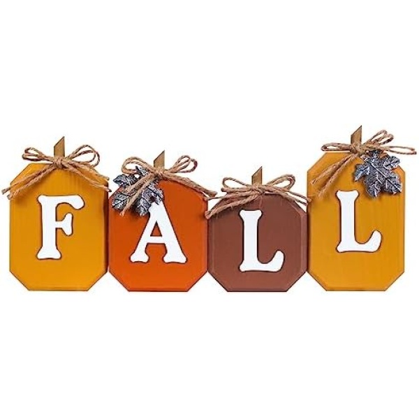 DEWBIN Fall Decorations for Home, Pumpkin Wood Sign with Fall Lettered for Fall Decor, Decorative Wooden Block Set Thanksgiving decor for Tables, Tiered Tray, Mantel, Thanksgiving