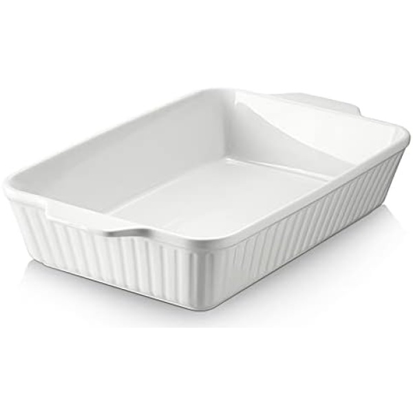 DOWAN Casserole Dish, 9x13 Ceramic Baking Dish, Large Lasagna Pan Deep, Casserole Dishes for Oven, 135 oz Deep Baking Pan with Handles, Oven Safe and Durable Bakeware for Lasagna, Roasts, Wedding Gifts, White