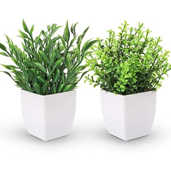 Der Rose 2 Packs Fake Plants Mini Artificial Greenery Potted Plants for Home Decor Indoor Office Table Room Farmhouse