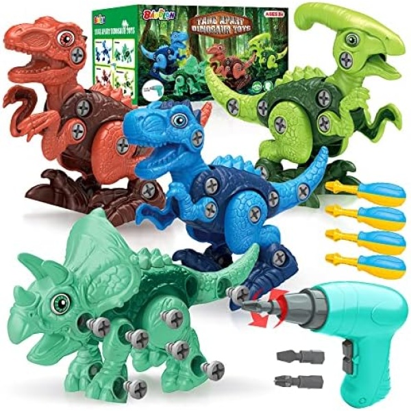 Dinosaur Toys for 3, 4, 5, 6, 7 Year Old Boys, Take Apart Toys for kids with Electric Drill, STEM Educational Construction Building Toys, Ideal Xmas Birthday Gifts for Toddlers Boys Girls Age 3-5 5-7