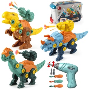 Dinosaur Toys for Kids 3-5 STEM Educational Take Apart Dinosaur Toys Building Construction with Electric Drill, Launching Missile, Storage Box Easter Birthday Gifts for Boys Girls Age 3 4 5 6 7 8