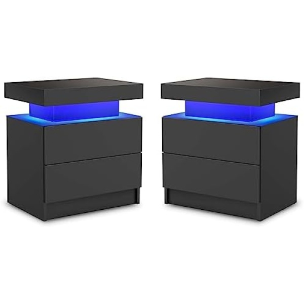 DobleCliCli LED End Table Set of 2, Modern Nightstand with 2 Drawers, 20.5" Tall LED Bedroom Furniture with Storage, Bedside Table for Bedroom, Living Room, and Playroom, Black