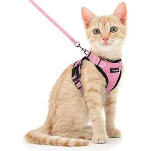 Dooradar Cat Harness and Leash Set, Escape Proof Safe Adjustable Kitten Vest Harnesses for Walking, Easy Control Soft Breathable Mesh Jacket with Reflective Strips for Cats, Pink, XS