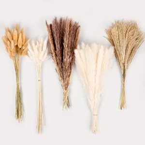 Dried Pampas Grass Decor, 110 PCS White and Brown Pampas Grass & Bunny Tails & Reed Grass Dried Flowers Bouquet for Wedding Boho Flowers Home Table Decor, Rustic Farmhouse Decor