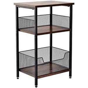 Dunatou 3-Tier Multifunctional End Table,Industrial Retro Small Side Table,Free Standing Shelf for Small Spaces Living Room Bedroom Kitchen and Office,Stable Wood and Metal Frame with Storage