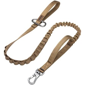 EXCELLENT ELITE SPANKER Tactical Bungee Dog Leash Military Adjustable Dog Leash Quick Release Elastic Leads Rope with 2 Control Handle(Coyote Brown)
