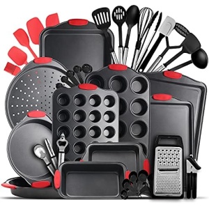 Eatex Nonstick Bakeware Sets with Baking Pans Set, 39 Piece Baking Set with Muffin Pan, Cake Pan & Cookie Sheets for Baking Nonstick Set, Steel Baking Sheets for Oven with Kitchen Utensils Set - Black