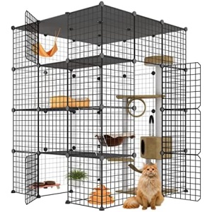 Eiiel Large Cat Cage Enclosures with Balcony Indoor DIY Cat Playpen Detachable Metal Wire Kennels Crate 2x3x3 Large Exercise Place Ideal for 1-3 Cat