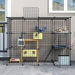 Eiiel Outdoor Cat House Enclosure Cat Cages Enclosure with Super Large Enter Door, Balcony Cat Playpen with Platforms,DIY Kennels Crate Large Exercise Place Ideal for 1-2 Cats