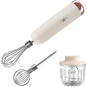 Electric Hand Mixer with 2 Whisks for Cooking Baking Supplies 4-Speed, Rechargeable Portable and Cordless Mini Food Processor for Baby Food Blender Puree & Meat,Ginger,Chili,Onion and Garlic Chopper