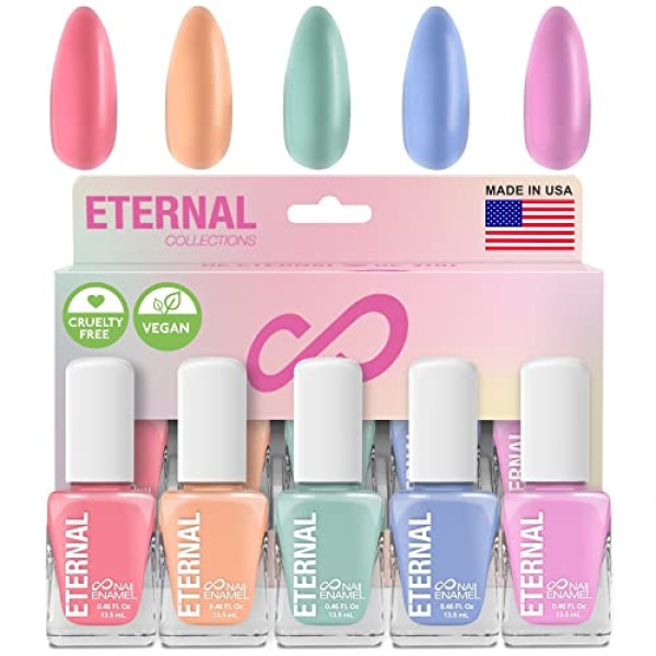 Eternal Pastel Nail Polish Sets for Women (CANDY PASTELS) - Pastel Nail Polish Set for Girls - Long Lasting & Quick Dry Nail Polish Set for Home DIY Manicure Pedicure - Made in USA, 13.5mL (Set of 5)