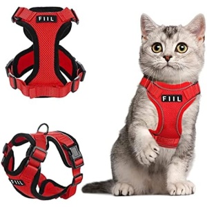 FIIL Cat Harness and Leash for Walking, Escape Proof Soft Adjustable Vest Harnesses for Cats, Adjustable Dog Harness - Reflective and Soft（Red）. (S, Red)
