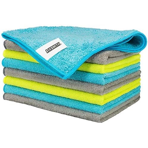 FIXSMITH Microfiber Cleaning Cloth - Pack of 8, Size: 12 x 16 in, Multi-Functional Cleaning Towels, Highly Absorbent Cleaning Rags, Lint-Free, Streak-Free Cleaning Cloths for Car Kitchen Home Office.