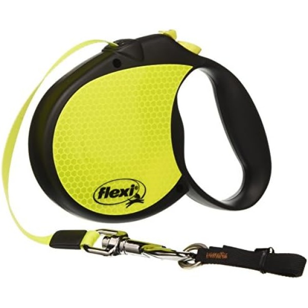 FLEXI Neon Retractable Dog Leash (Tape), 16 ft, Large, Black/Neon