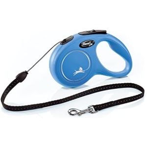 FLEXI® New Classic Retractable Dog Leash (Cord), Ergonomic, Durable and Tangle Free Pet Walking Leash for Dogs Up to 26 lbs, 16 ft, Small, Blue
