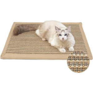 FUKUMARU Cat Scratcher Mat, 23.6 X 15.7 Inch Natural Sisal Cat Scratch Mats, Horizontal Cat Floor Scratching Pad Rug, Protect Carpets and Sofas (Cream - Thicken)