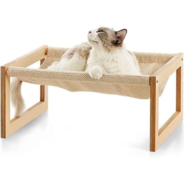 FUKUMARU Dog Bed, Large Breathable Cat Bed, Wooden Cat Hammock for Outdoor, 21 X 16.5 Inch Elevated Pet Furniture Suitable for Kitty, Puppy, Rabbit, Bunny and Small Animal