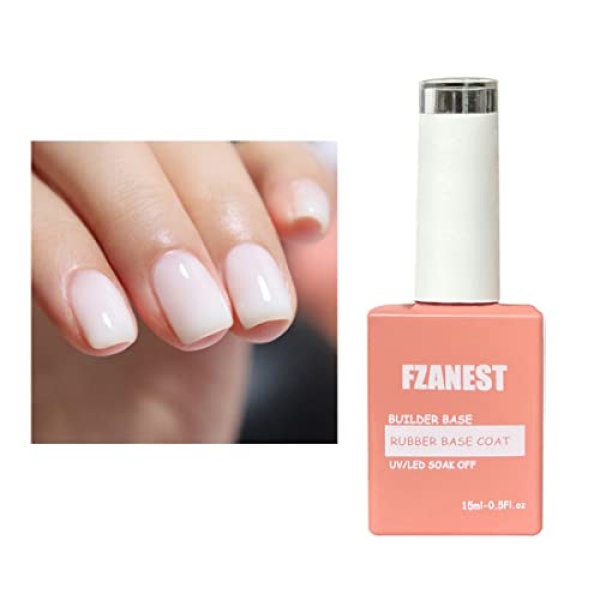 FZANEST Rubber Base Gel For Nails,Builder Base Clear Sheer Color Gel Nail Polish,Elastic Rubber Base Coat,Builder Extension Gel in a Bottle 15ml (Milky White)