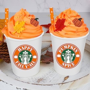 Fall Decor 2 Pack Mini Pumpkin Spice Latte Cups with Faux Whipped Cream, Fall Decorations for Home Office Farmhouse Table Decor, Autumn Thanksgiving Tiered Tray Decor, Fall Gifts House Warming Gifts