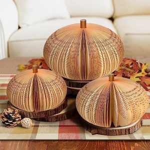 Fall Decor - Fall Decorations for Home - Set of 3 Book Pumpkins - for Autumn Farmhouse Room Kitchen Tiered Tray Table Centerpieces
