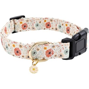 Faygarsle Cotton Designer Dogs Collar Cute Flower Dog Collars for Girl Female Small Medium Large Dogs with Flower Charms XS