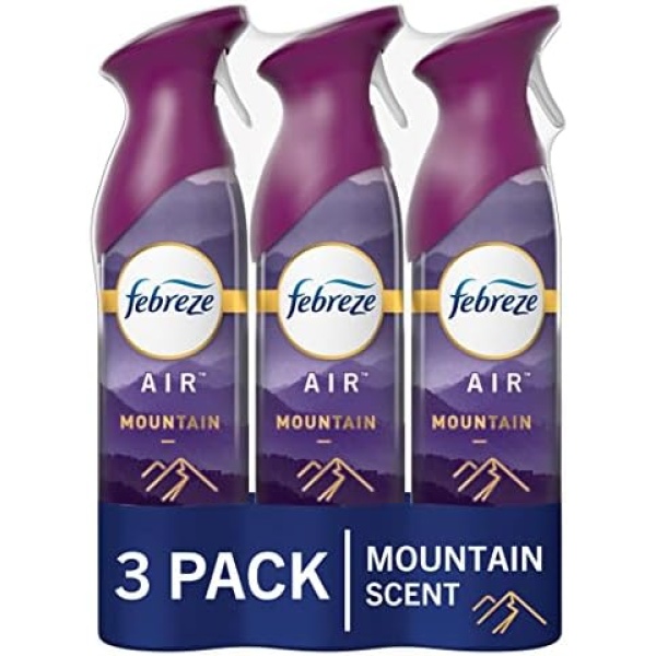 Febreze Air Fresheners, Room Spray Air Freshener, Bathroom Spray, Mountain Scent Air Effects, 8.8 oz. Can, Pack of 3