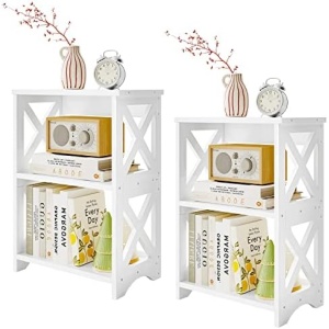Fixwal 2 Pack End Table Side Table 3 Tier Bedside Nightstand, Small Bookshelf Bookcase, Display Rack for Bathroom, Bedroom and Living Room, White