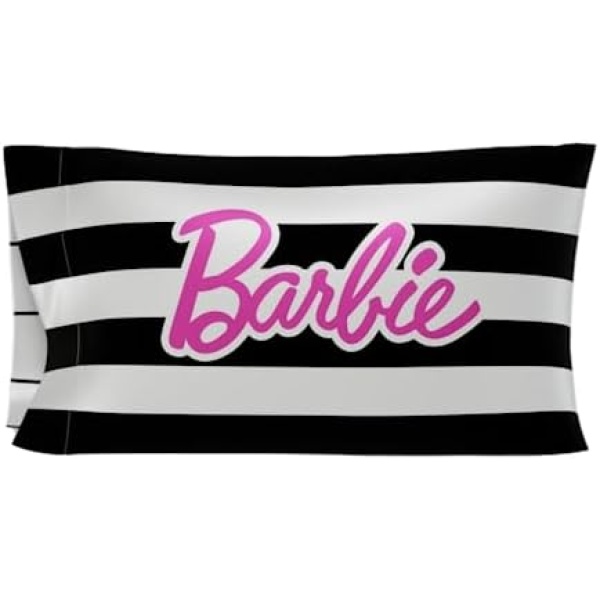 Franco Collectibles Barbie Movie Black & White Striped Beauty Silky Satin Standard Pillowcase Cover 20x30 for Hair and Skin, (Official Licensed Product)