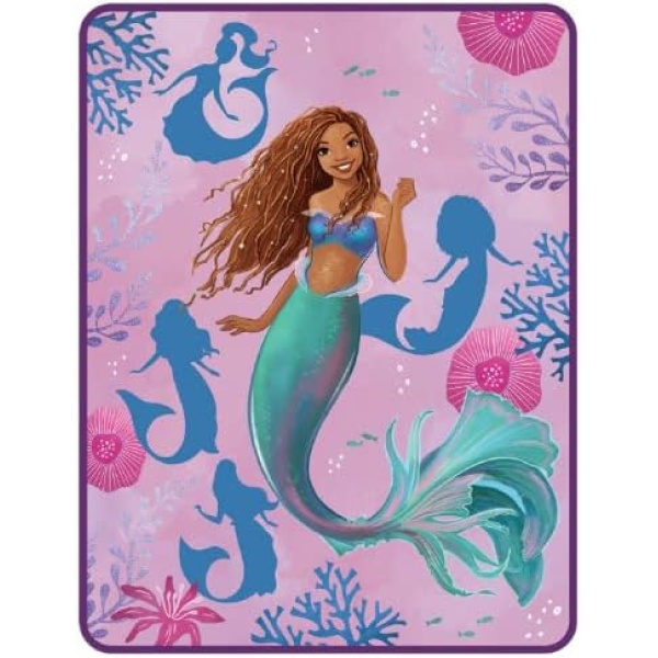 Franco Disney Princess Ariel The Little Mermaid Live Action Movie Kids Bedding Super Soft Plush Micro Raschel Throw, 46 in x 60 in, (Official Licensed Product)