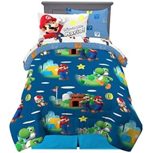 Franco Kids Bedding Super Soft Comforter and Sheet Set with Sham, 5 Piece Twin Size, Mario