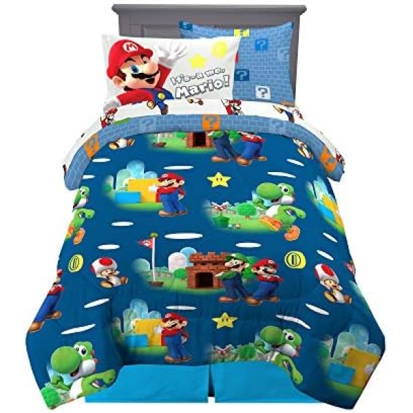 Franco Kids Bedding Super Soft Comforter and Sheet Set with Sham, 5 Piece Twin Size, Mario