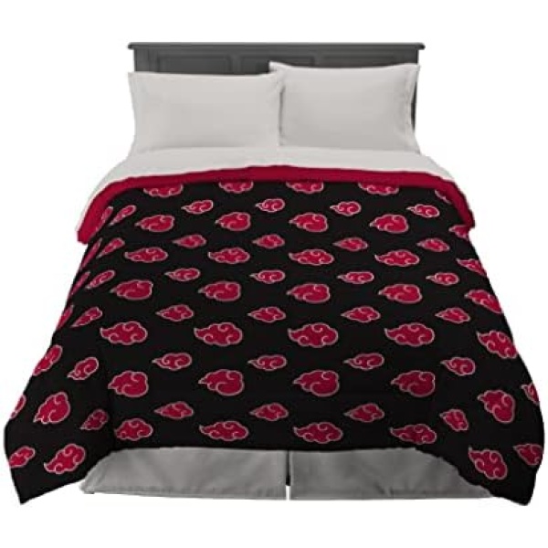 Franco Naruto Anime Akatsuki Pattern Bedding Soft Microfiber Comforter, Queen, (Official Naruto Product)