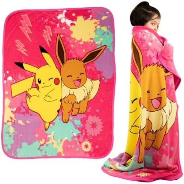 Franco Pokemon Anime Pikachu and Eevee Kids Bedding Super Soft Micro Raschel Throw, 46 in x 60 in, (Official Licensed Product)