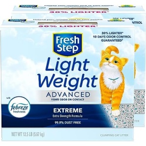 Fresh Step Lightweight Clumping Cat Litter, Advanced, Extreme Odor, Extra Large, 25 Pounds total, (2 Pack of 12.5lb Boxes)