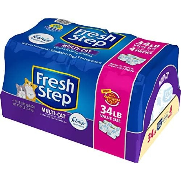 Fresh Step Multi-Cat Scented Litter with the Power of Febreze, Clumping Cat Litter, 34 Pounds (Package May Vary) (Package May Vary)