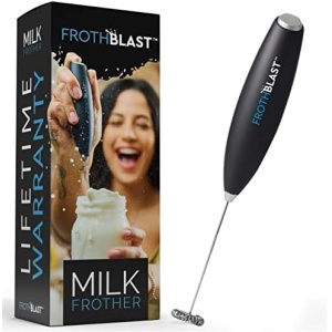 FrothBlast™ Milk Frother Handheld for Coffee (Foam Maker) Electric Whisk Drink Mixer for Lattes, Cappuccino, Frappe, Matcha, Hot Chocolate (Black)