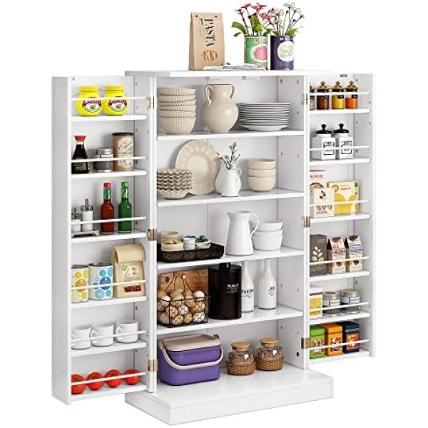 Function Home 41" Kitchen Storage Cabinet, Pantry Cabinet with Doors and Adjustable Shelves for Kitchen, Living Room and Dinning Room in White