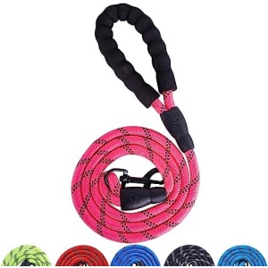 GLORYPET 5/6 FT Dog Leash with Comfortable Padded Handle, Metal Slide Hook, HIgh Reflective Thread for Night Safety and Heavy Duty Dog Leash Suitable for Small Medium and Large Dogs (Hot Pink, 6 FT)
