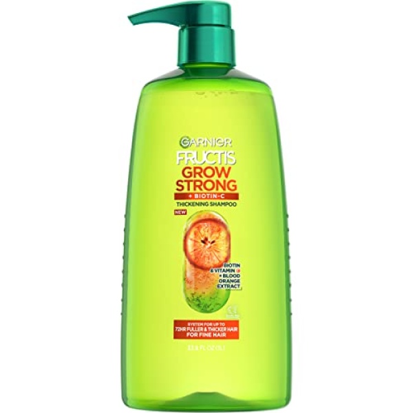 Garnier Fructis Grow Strong Thickening Shampoo for Fine Hair, Biotin-C, 33.8 Fl Oz, 1 Count (Packaging May Vary)