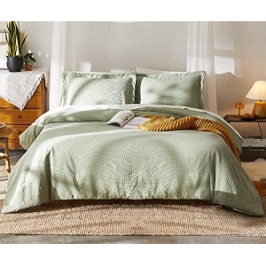 Geniospin Queen Comforter Set, Bed in a Bag Sage Green 7-Pieces, Botanical Pattern, All Season Comfortable Seersucker Bedding with Comforter, Sheets, Pillowcase & Shams (Queen, 90"x90")