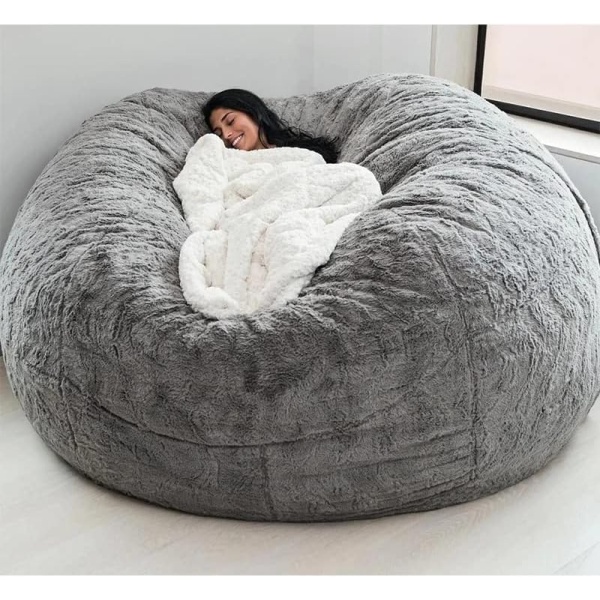 Giant Fur Bean Bag Chair Cover for Kids Adults, (No Filler) Living Room Furniture Big Round Soft Fluffy Faux Fur Beanbag Lazy Sofa Bed Cover (Light Gray, 5FT)