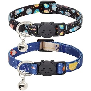Giecooh Cat Collar, 2 Pack Breakaway Collar with Bells, Safety Buckle Kitten Collars for Boy and Girl Cats, Star and Moon