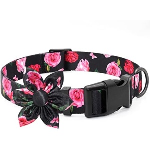 Girl Dog Collars Floral Female Dog Collars with Flower Bow Tie Dog Collar for Cute Girl Female Cats Dogs Spring Summer Season Dog Collars for Small Medium Large Dogs for Your Furbaby